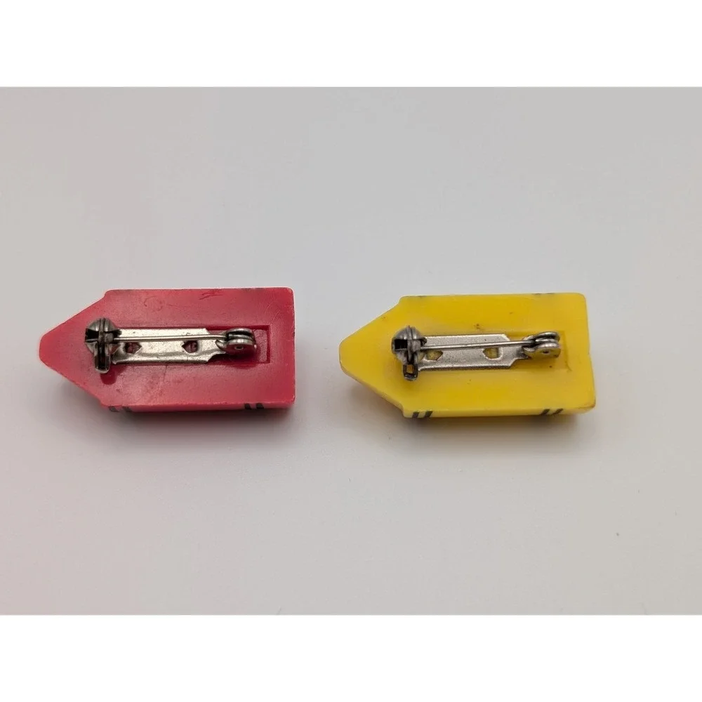 Vintage 1989 Avon Crayon Color Collection Set Of 2 Pins Brooches Red Yellow
